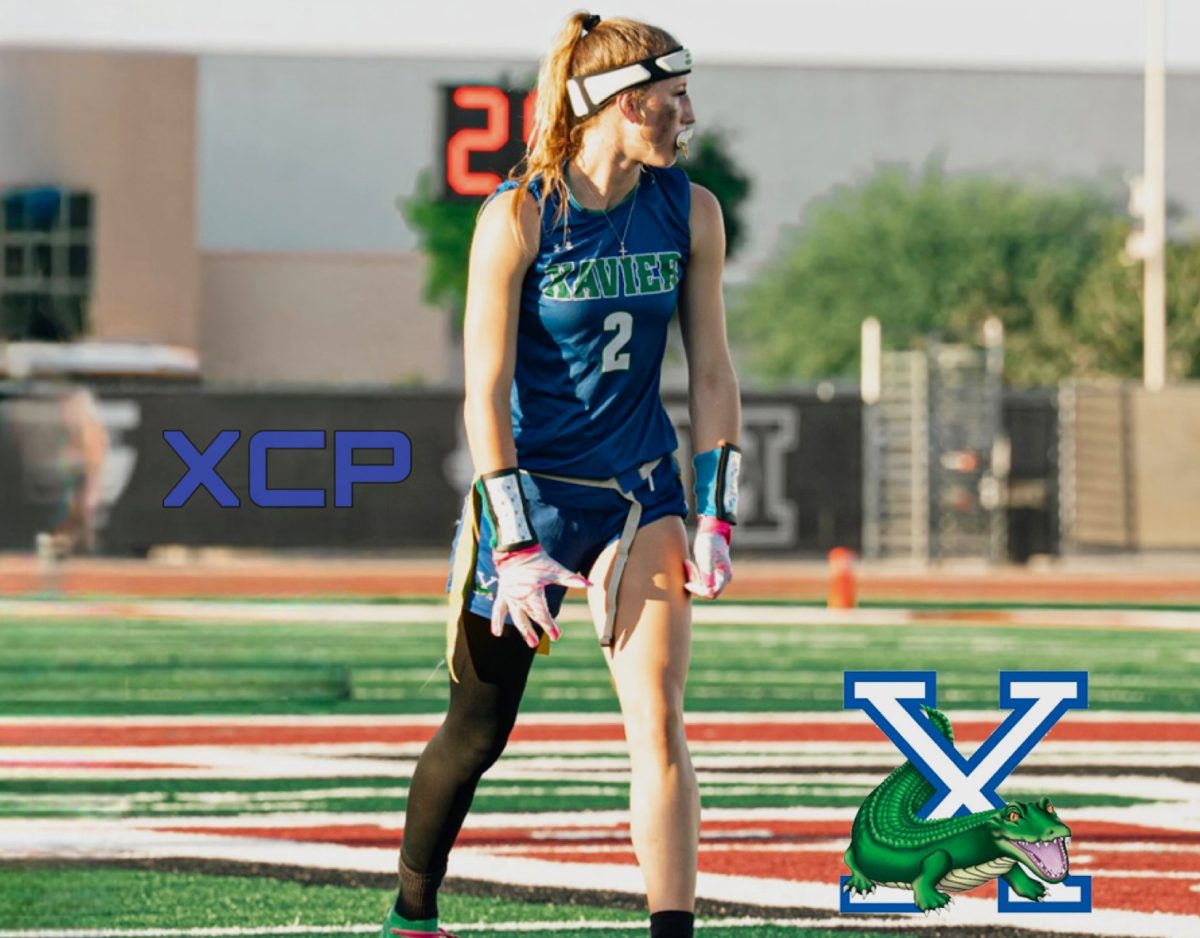 Evie Maas is competing in a flag football game for Xavier. She has been selected to play in the 2026 Girls 15U National Team.