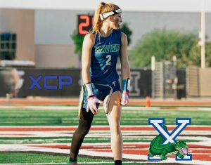Evie Maas is competing in a flag football game for Xavier. She has been selected to play in the 2026 Girls 15U National Team.