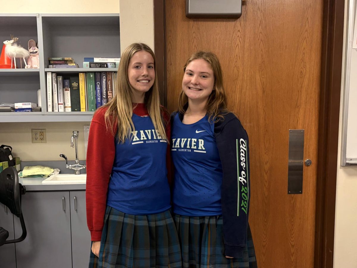 Hannah Paulsen ‘27 (left) and Nora Wickers ‘27 (right), two Xavier badminton players, participated in Xavier’s first tournament hosted at the school. They represented Xavier during the historic event.